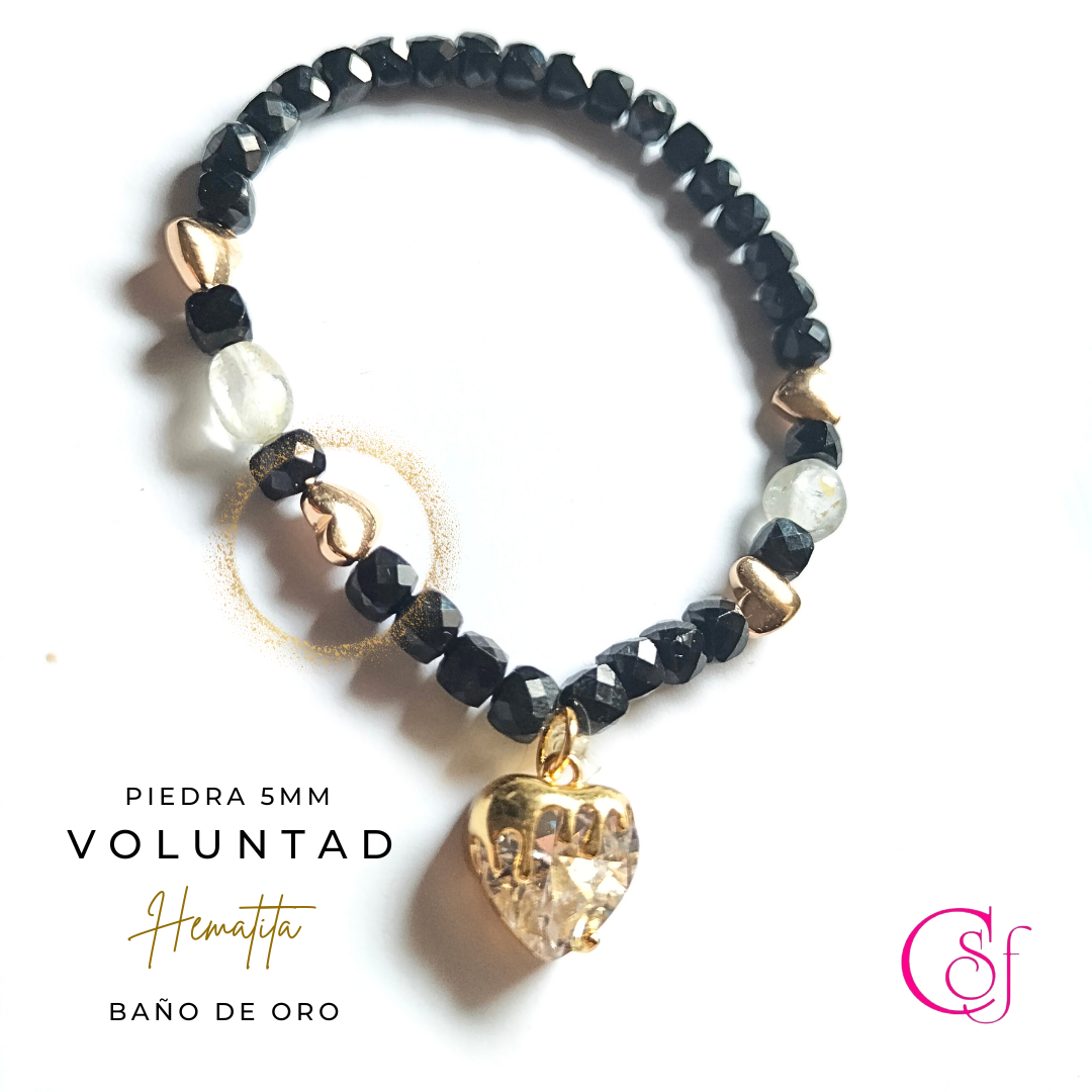 Pulsera Corazón Dorado · Espinela y Topacio Blanco · Diseño de Autor CSF
