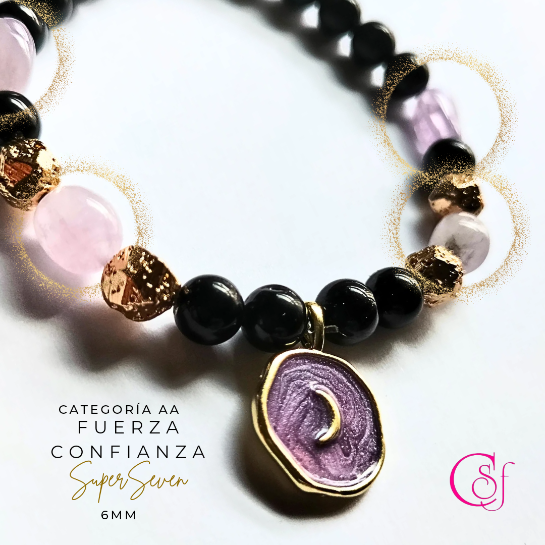 Pulsera de Turmalina SuperSeven y Roca volcánica