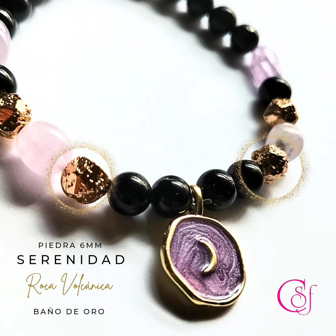 Pulsera de Turmalina SuperSeven y Roca volcánica
