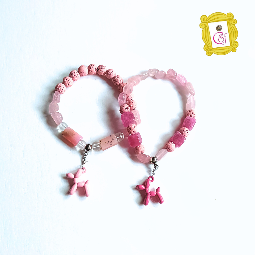 Duo Friends de Cuarzo Rosa y otras Piedras en tonos rosados