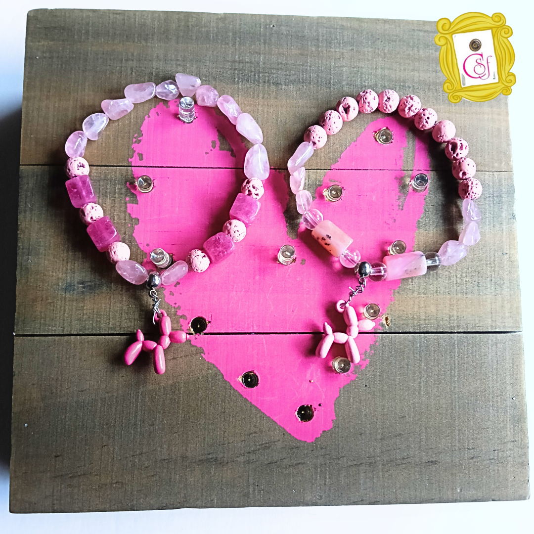 Duo Friends de Cuarzo Rosa y otras Piedras en tonos rosados