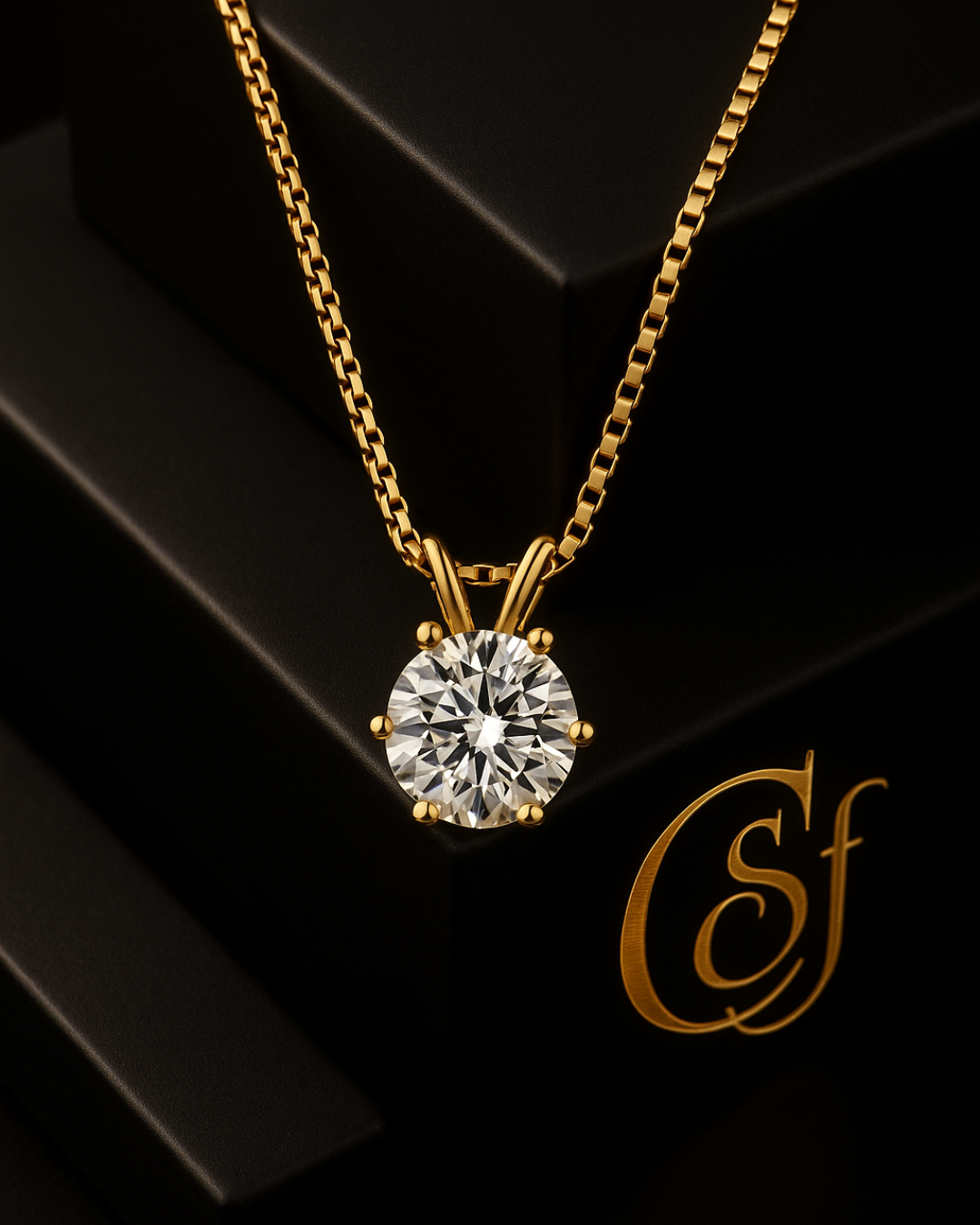 Collar Solitario de Moissanita – Plata 925 Baño de Oro (0.5ct · 1ct · 2ct) con Certificado