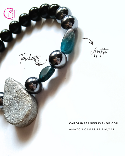 Pulsera de Turmalina Negra, apatita, terahertz