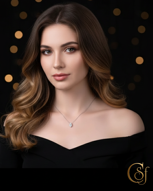 Collar Solitario de Moissanita – Corte Marquesa OL · Color D · Plata de Ley 925