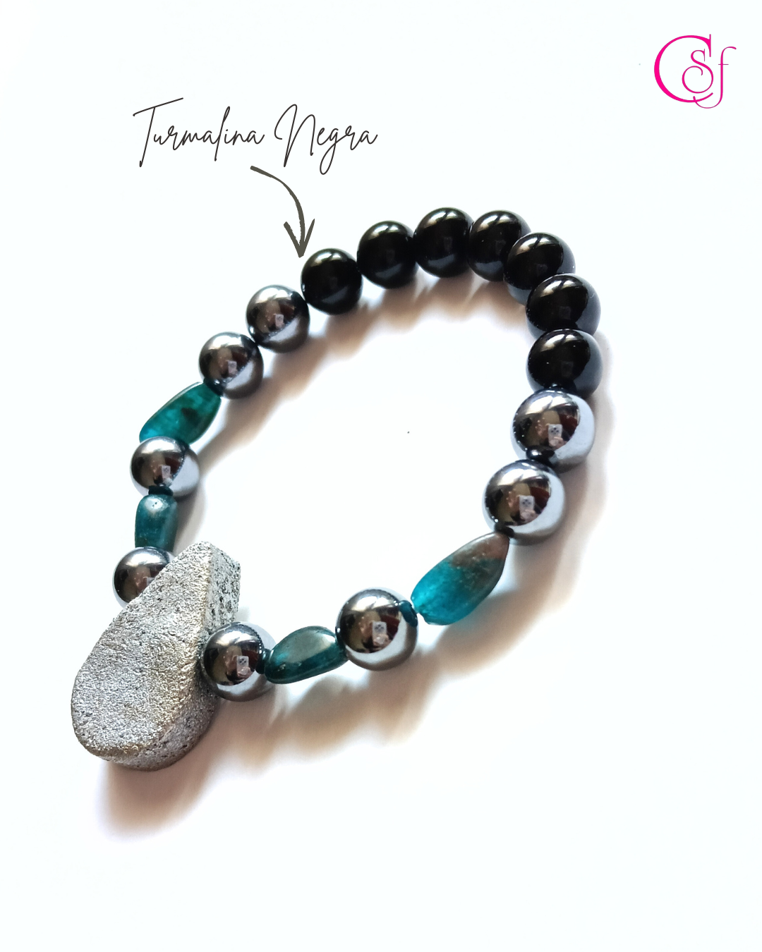 Pulsera de Turmalina Negra, apatita, terahertz
