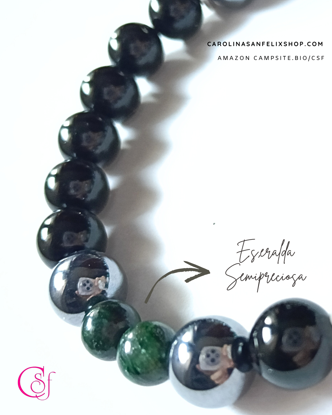 Pulsera malaquita, esmeralda semipreciosa, terhertz, turmalina, piedra lunar