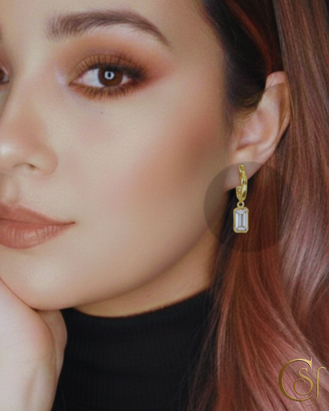 Mini Aros de Plata 925 Baño de Oro con Corte esmeralda de Moissanita 0.5ct