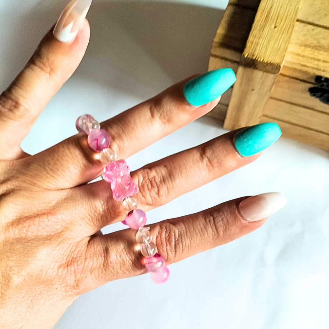 Pulsera Cuarzo Cristal y ágata fucsia