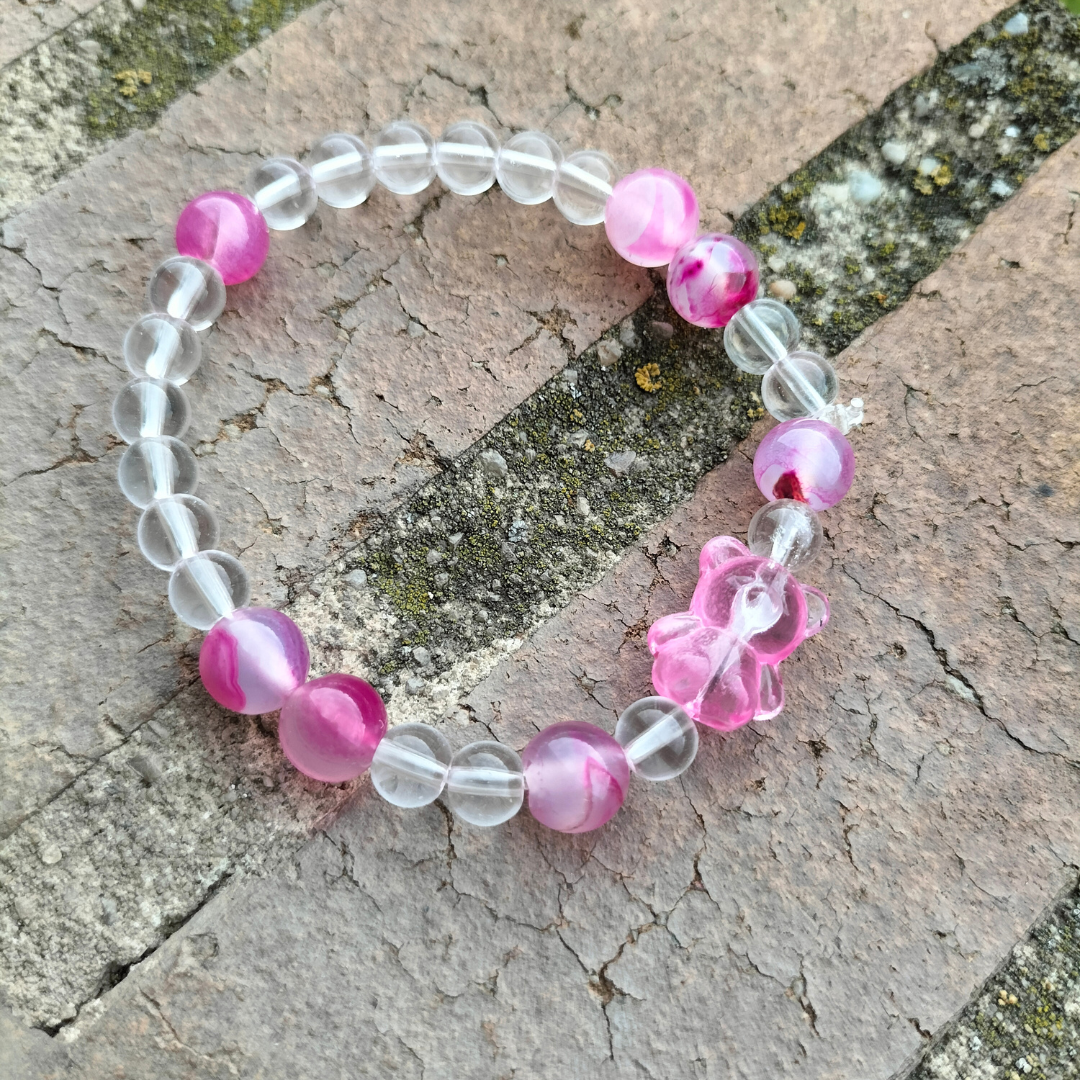 Pulsera Cuarzo Cristal y ágata fucsia - Pulsera Osito de Luz