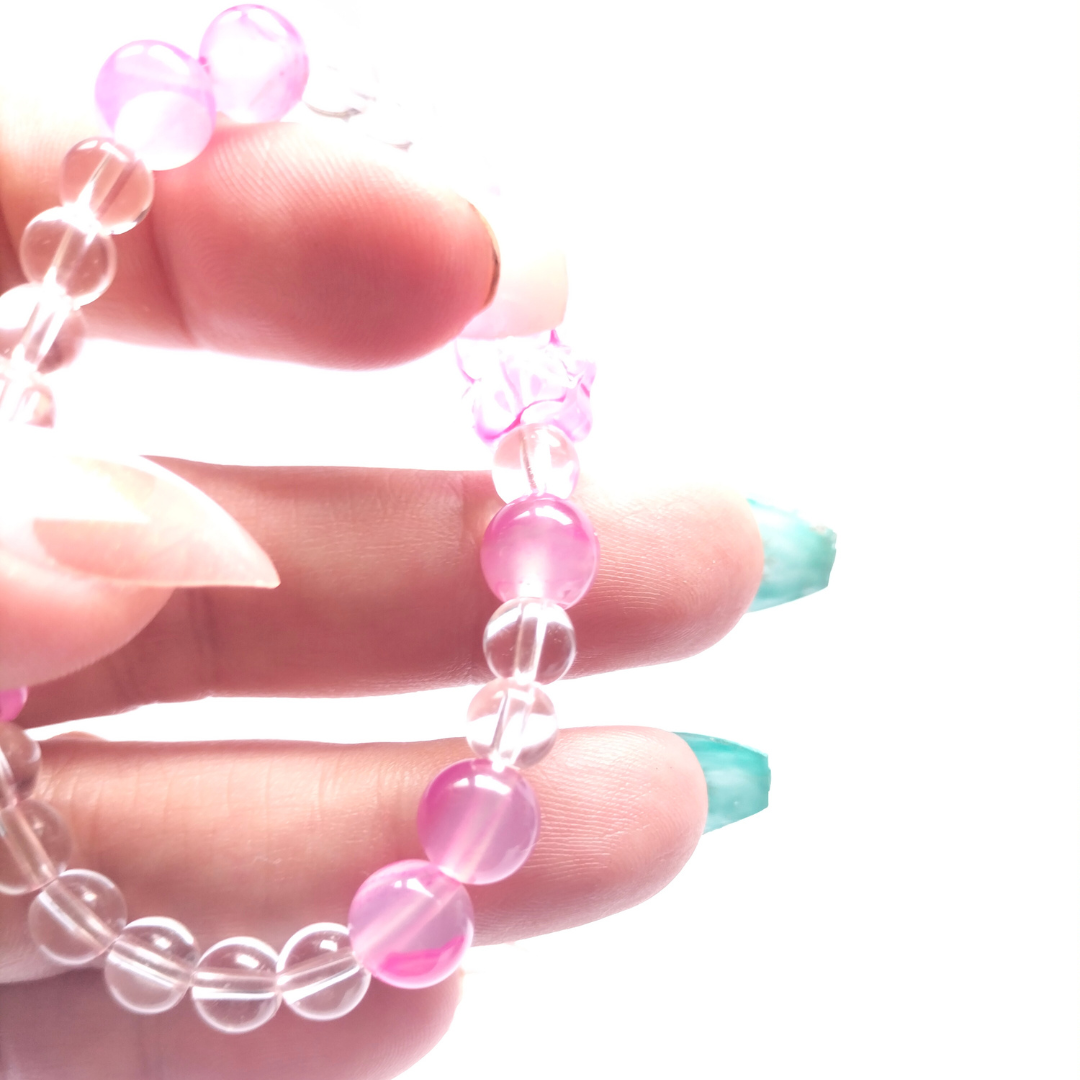 Pulsera Cuarzo Cristal y ágata fucsia