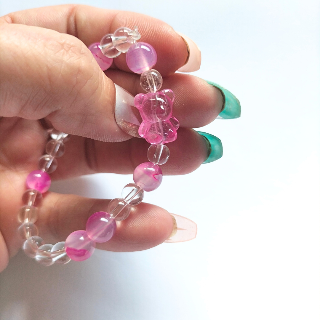 Pulsera Cuarzo Cristal y ágata fucsia