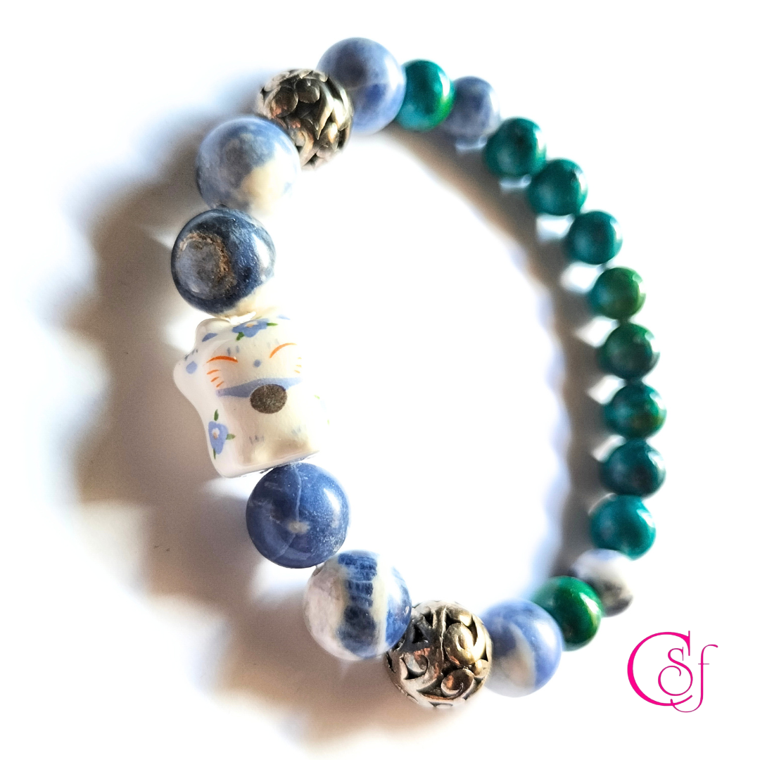 Pulsera Maneki Neko Crisacola y Sodalita