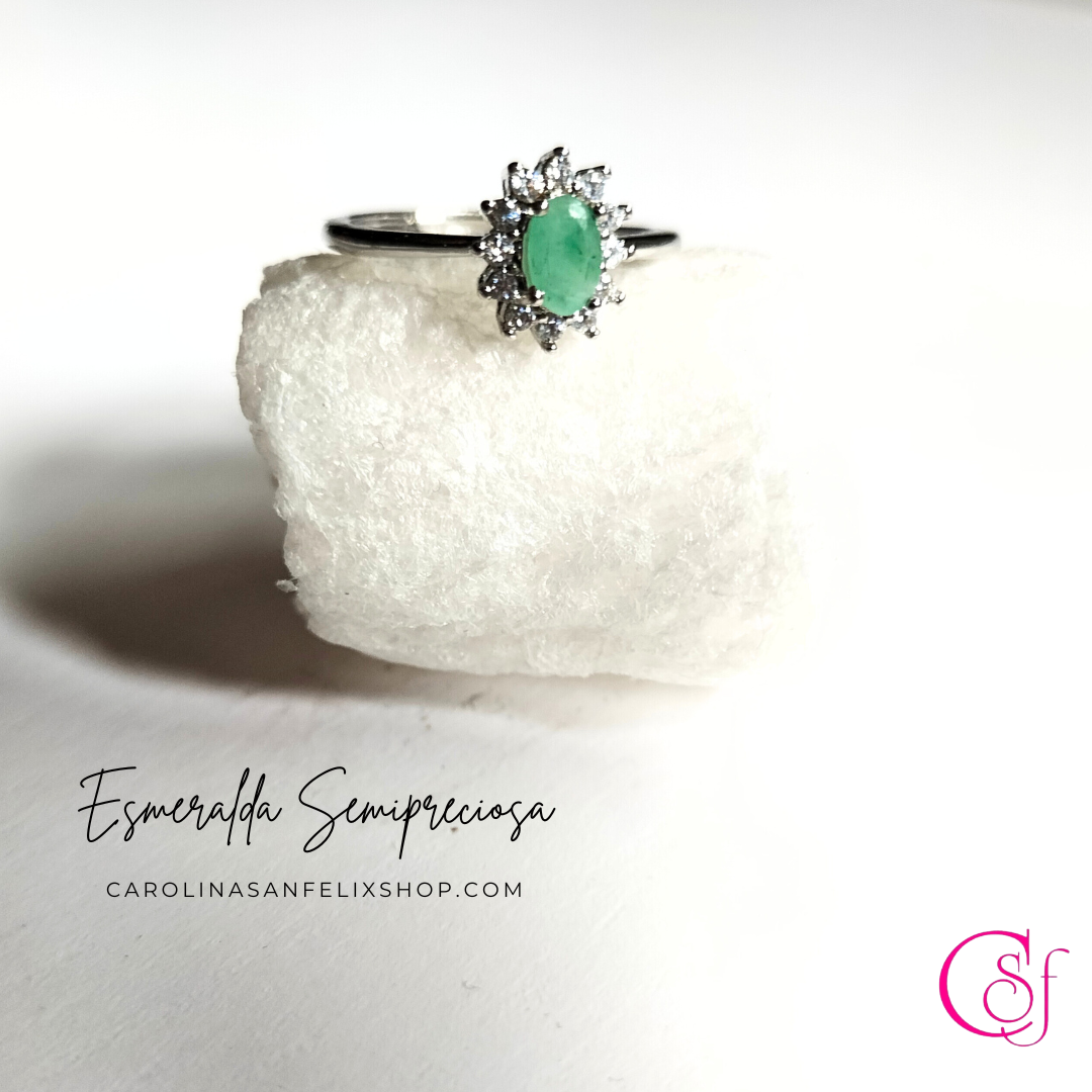 Anillo Ajustable Esmeralda Semipreciosa