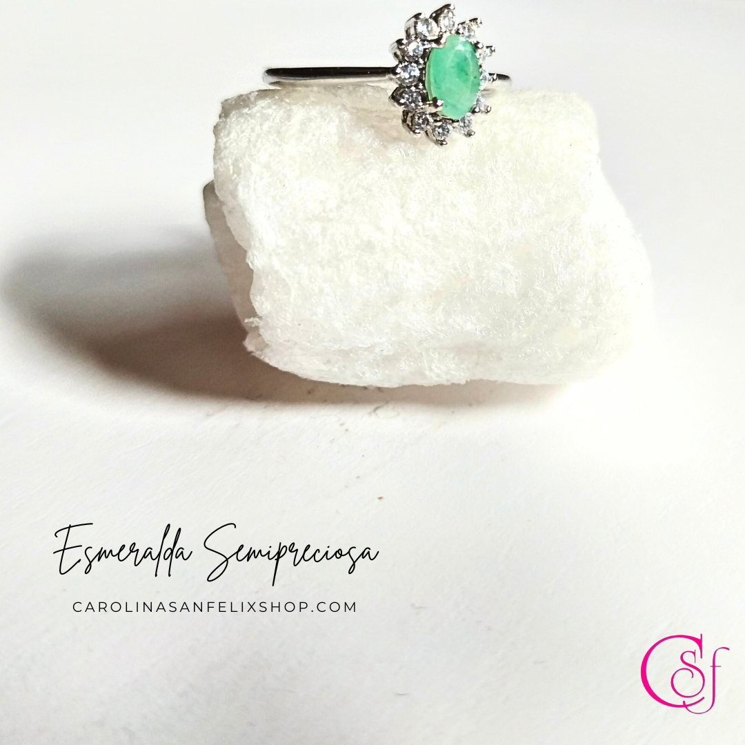 Anillo Ajustable Esmeralda Semipreciosa