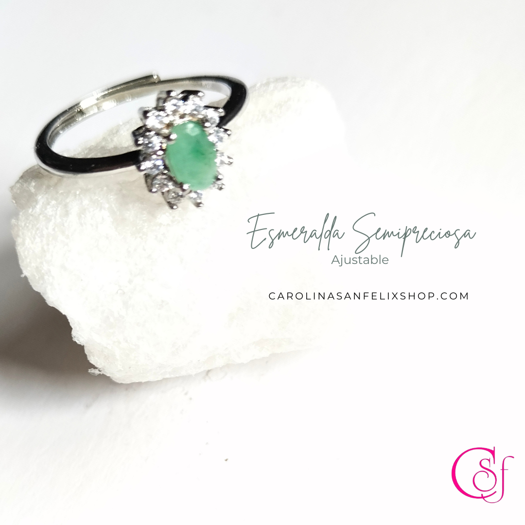 Anillo Ajustable Esmeralda Semipreciosa