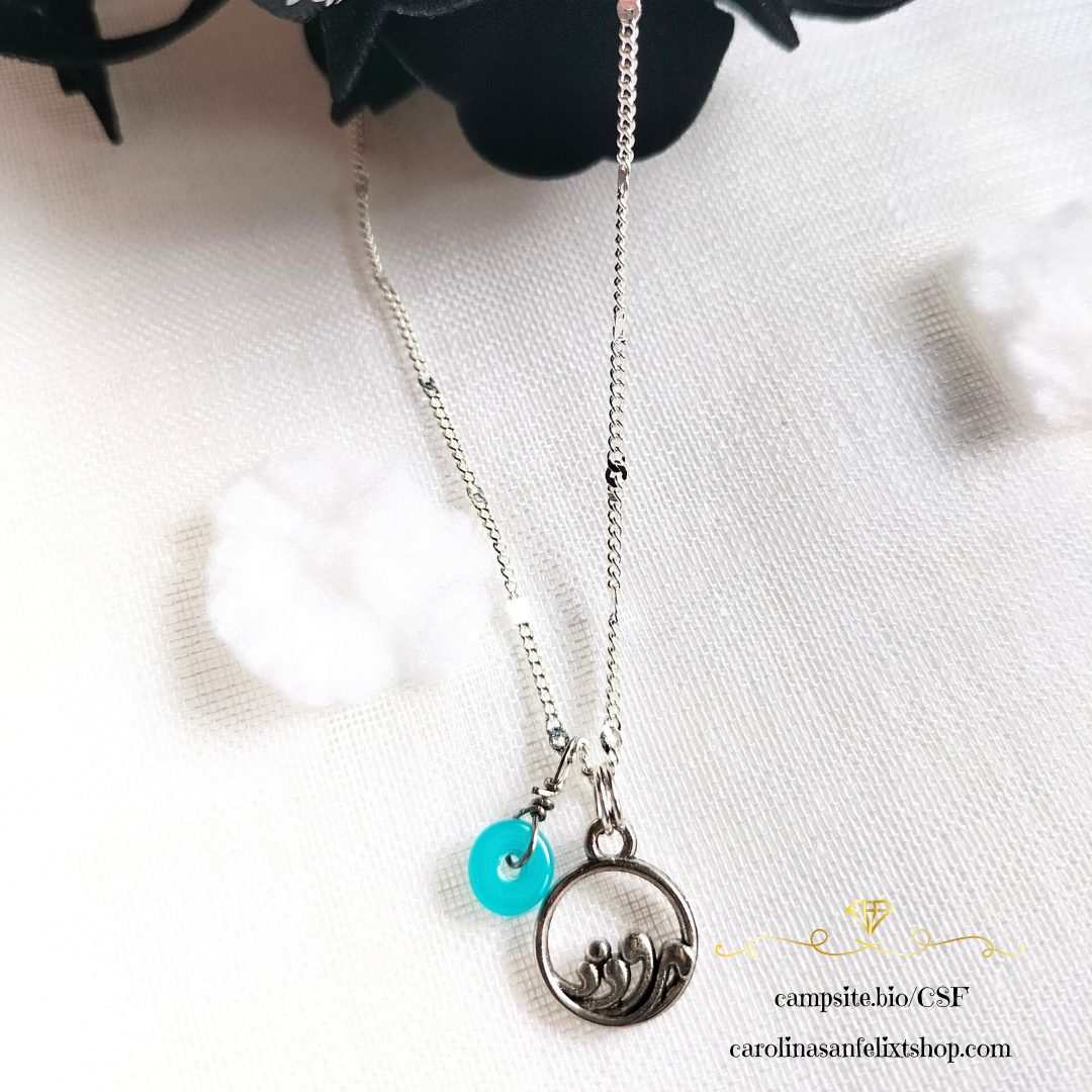 Cadena Larga con calcedonia y dije de plata tibetana