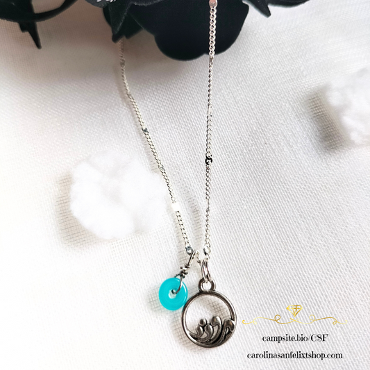 Cadena Larga con piedra sorpresa y dije de plata tibetana