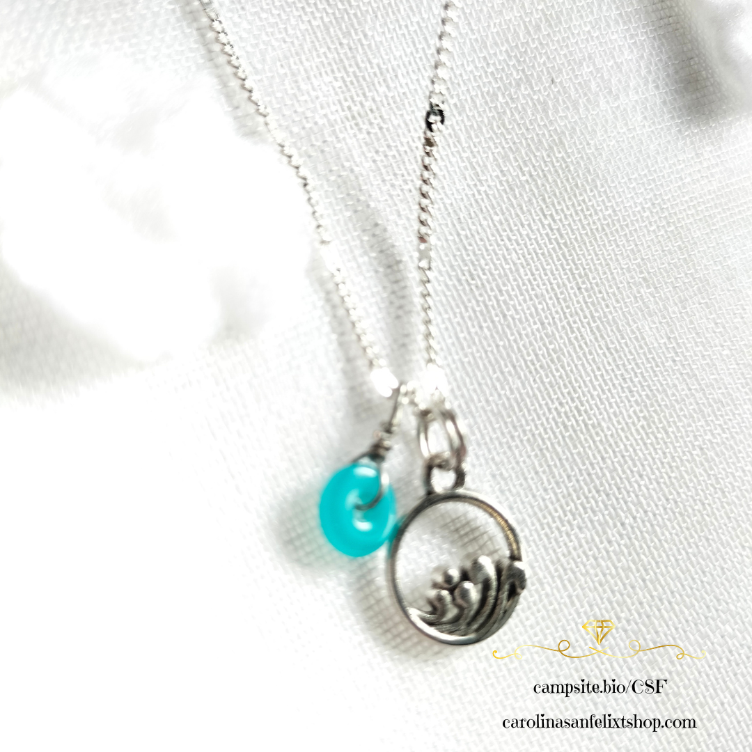 Cadena Larga con calcedonia y dije de plata tibetana