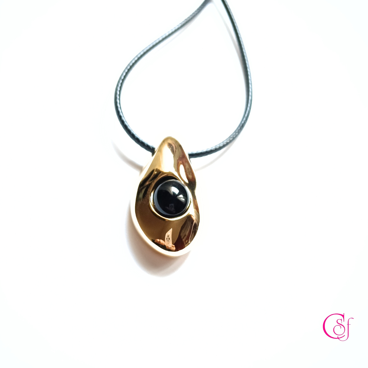 Collar Largo CSF – Ágata Negra & Acero Inoxidable - CSF Long Necklace – Black Agate & Stainless Steel
