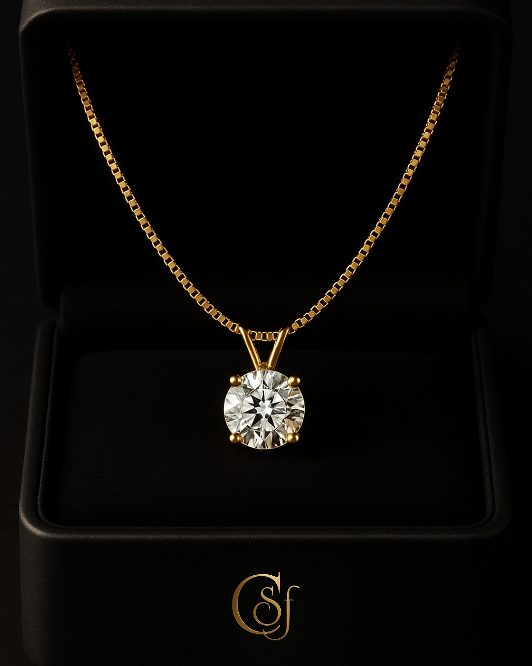 Collar Solitario de Moissanita – Plata 925 Baño de Oro (0.5ct · 1ct · 2ct) con Certificado