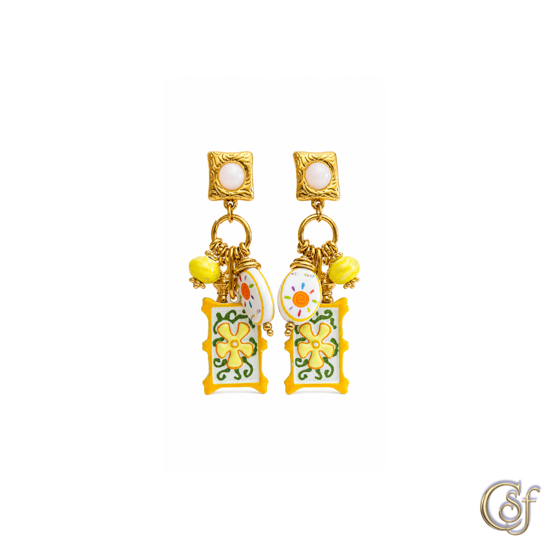 Pendientes Amalfi Amarillo CSF · Cerámica Pintada a Mano y Acero Inoxidable 316L