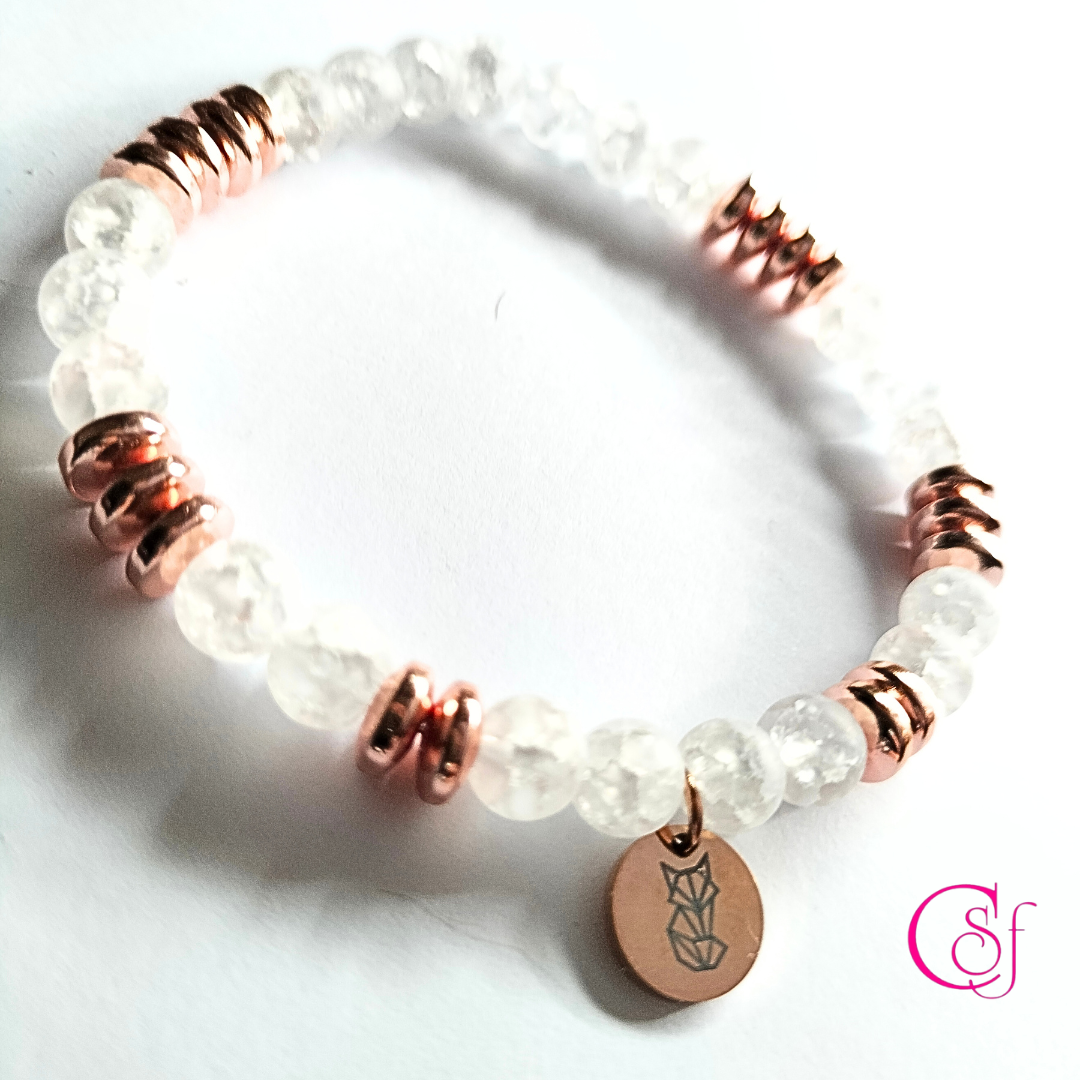 Pulsera de Cuarzo Cracked y hematita bañada en oro