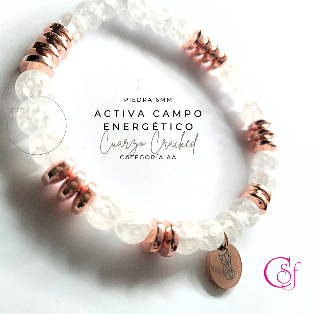 Pulsera de Cuarzo Cracked y hematita bañada en oro