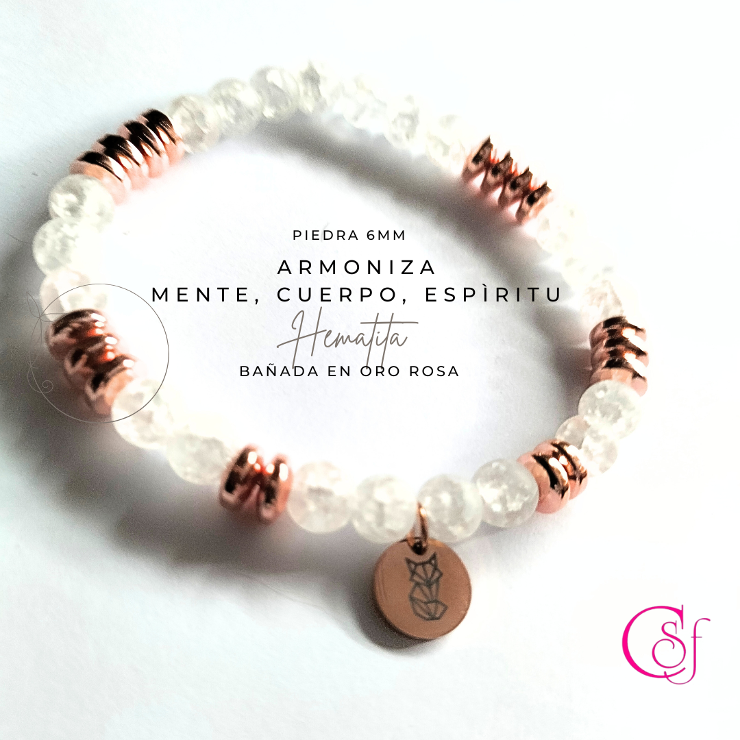 Pulsera de Cuarzo Cracked y hematita bañada en oro