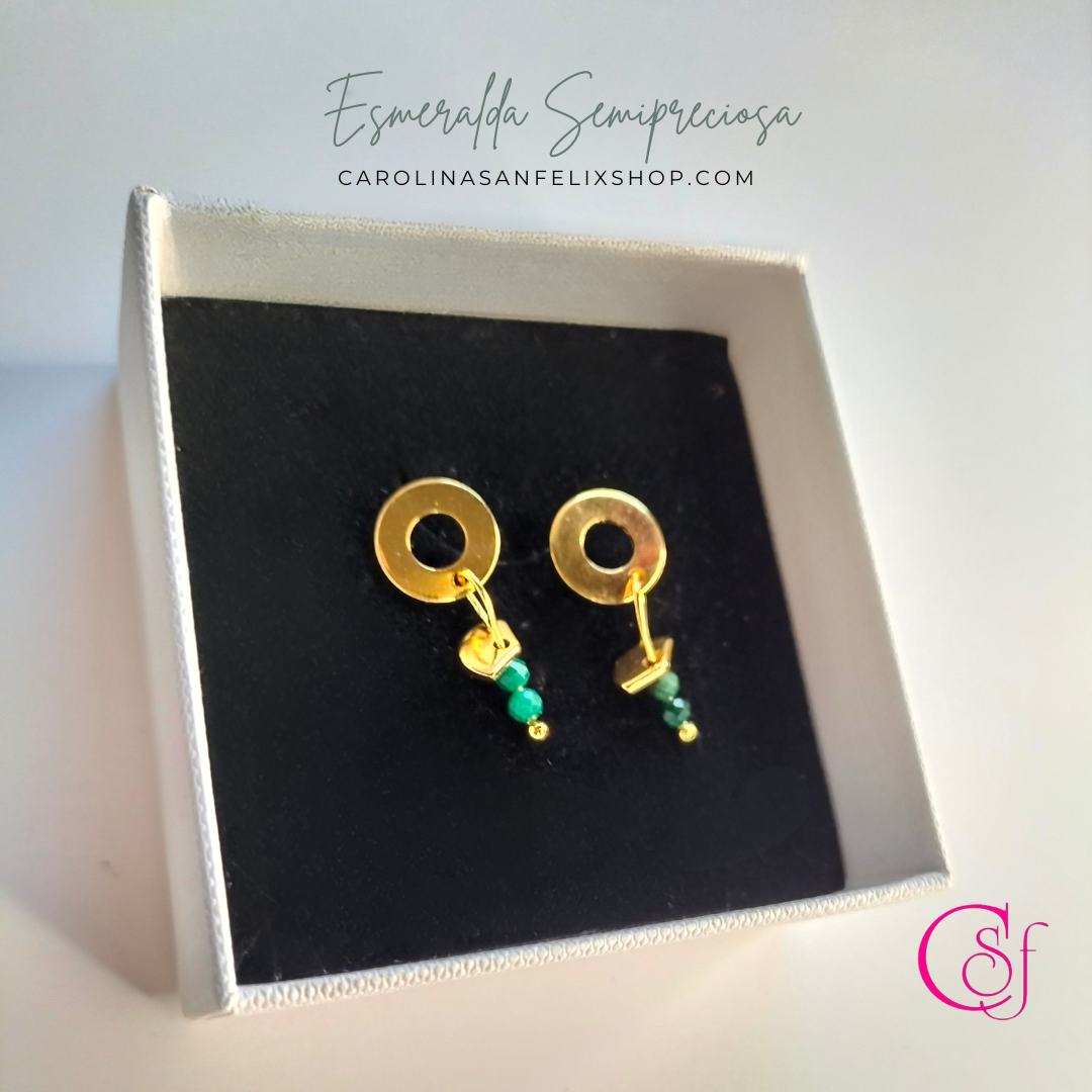 Mini Pendientes de Esmeraldas Semipreciosas