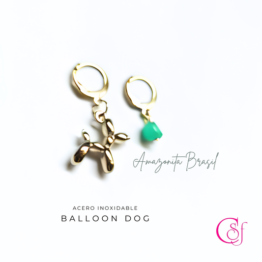 Pendientes de Amazonita y Acero Inoxidable Balloon Dog