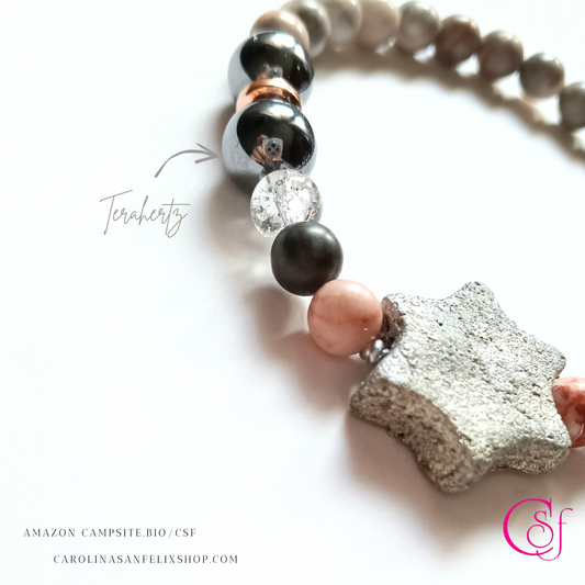 Pulsera Jaspe Rosado , Terahertz y conector de caliza