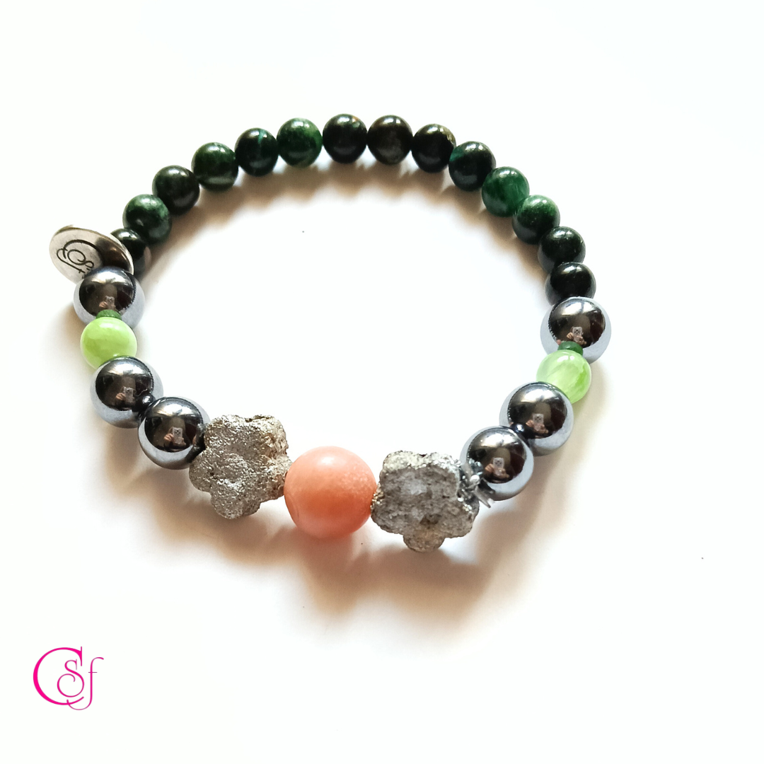 Pulsera esmeraldas semipreciosas -aventurina naranja - Terahertz - Jade Verde