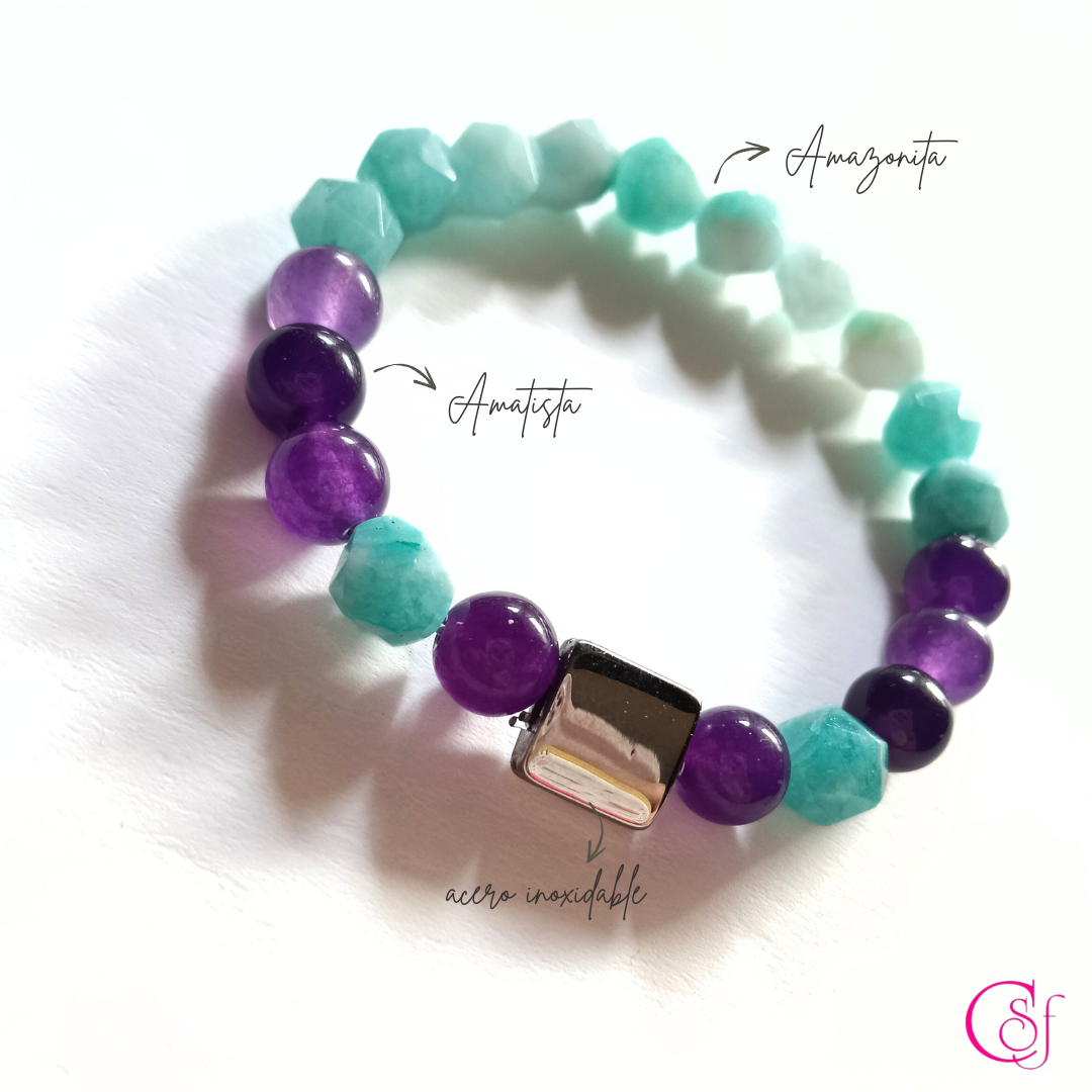 Pulsera de amazonita facetada y amatista - Pulsera Armonía Interior