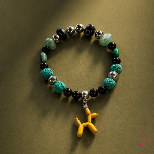 Pulsera Balloon Dog · Fluorita, Apatita y Roca Volcánica · Diseño CSF