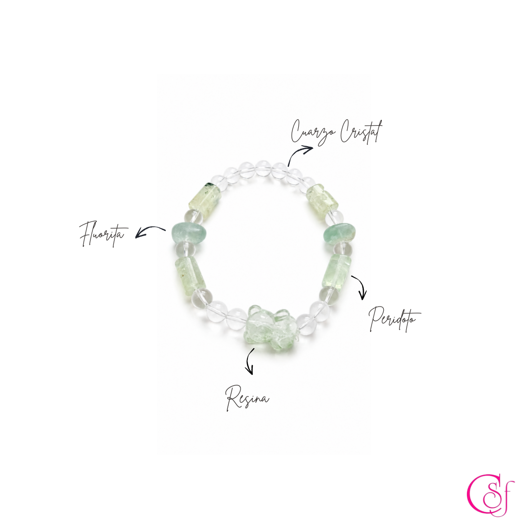 Pulsera Bear · Peridoto y Fluorita · Diseño de Autor CSF