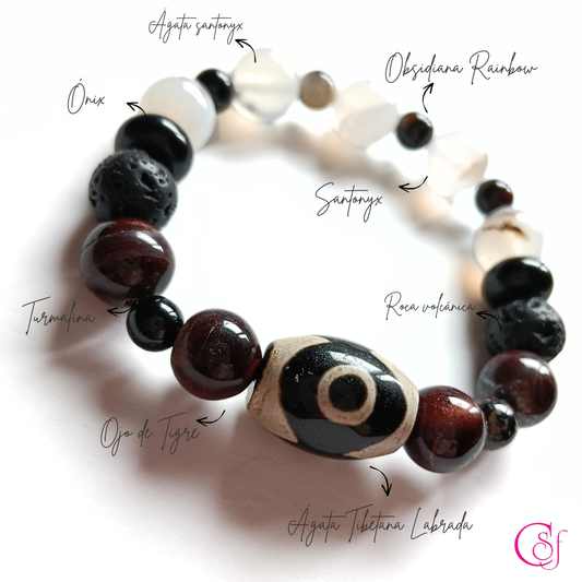 Pulsera Dzi Tibetana · Protección y Prosperidad · Diseño de Autor CSF