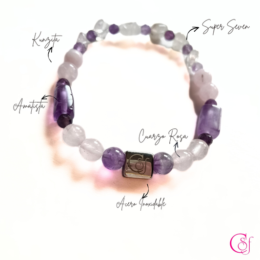 Pulsera de Intuición y Magnetismo · Super Seven y Amatista · Diseño de Autor CSF