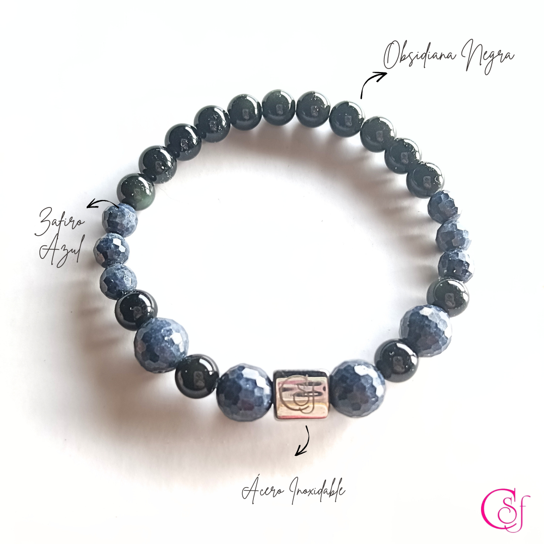 Pulsera Obsidiana y Zafiro · Precisión y Poder · Diseño de Autor CSF