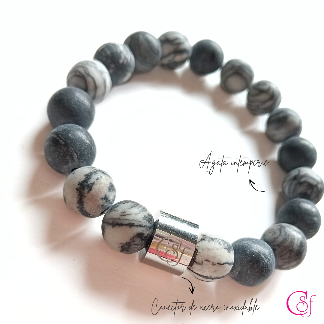 Pulsera Ágata Intemperie con Acero Inoxidable · Diseño de Autor CSF