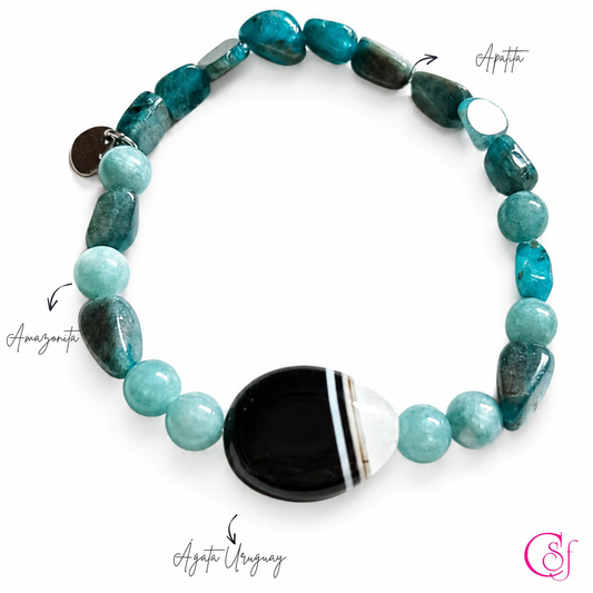 Pulsera Ágata Uruguay · Amazonita y Apatita · Diseño de Autor CSF