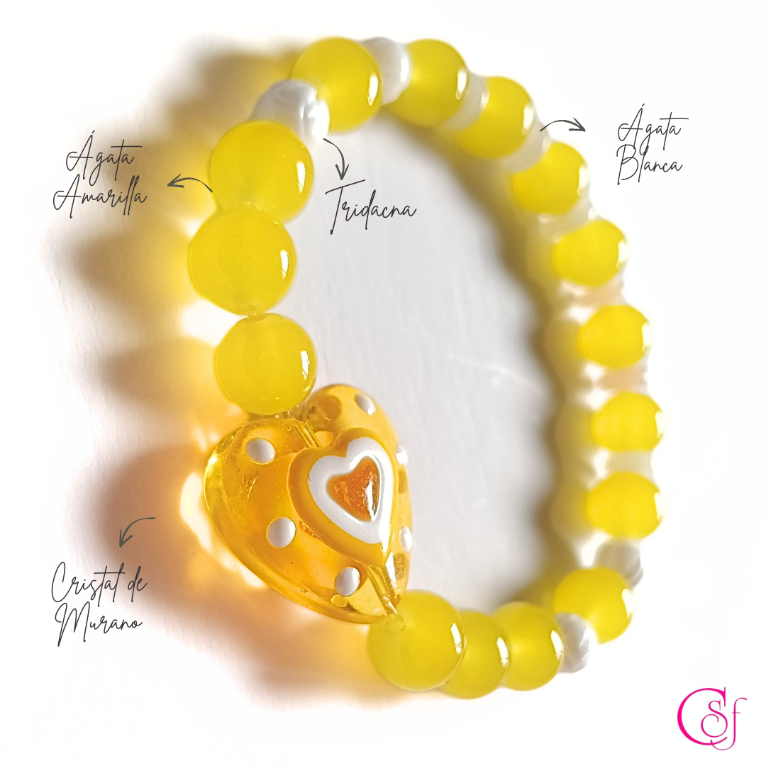 Pulsera Loto de Luz - ágata amarilla, ágata blanca, tridacna