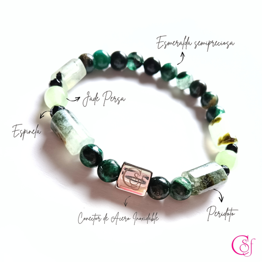 Pulsera Peridoto y Esmeralda con Jade Persa · Diseño de Autor CSF