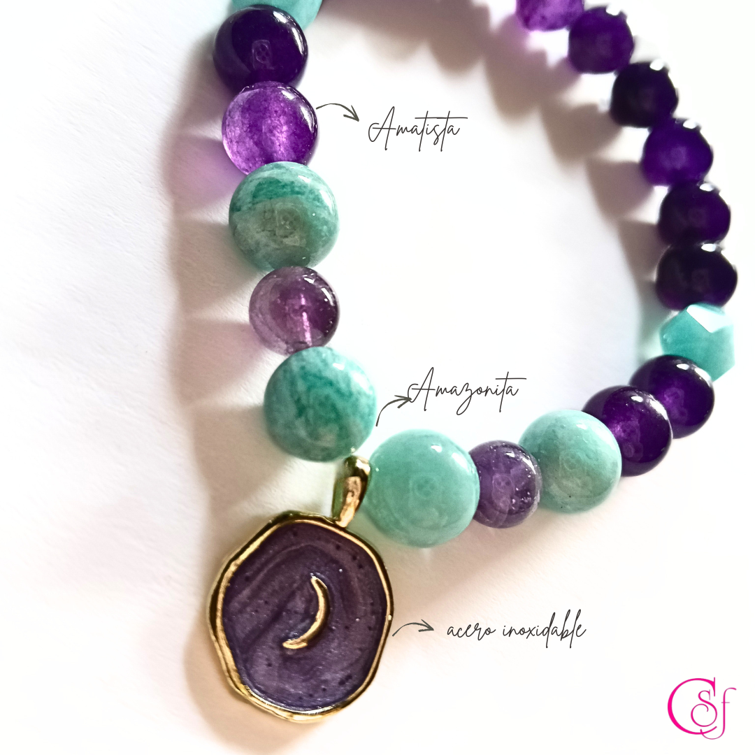 Pulsera de Amatista y Amazonita - Pulsera Luna Serena
