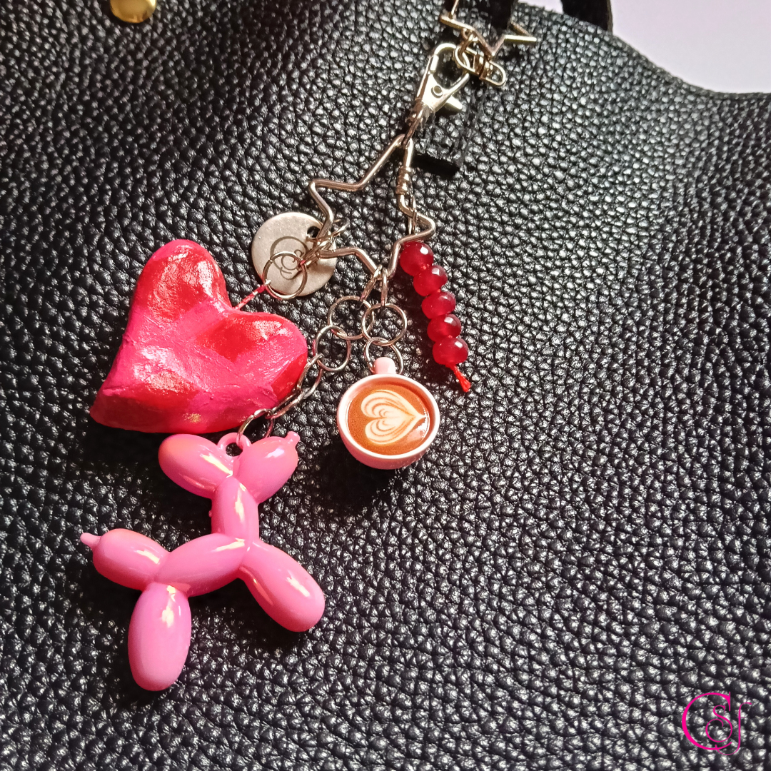 Adorna bolsos corazón rosa, coffee cup y balloon dog
