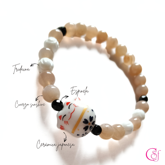 Pulsera Maneki Neko Blanco · Luz Serena · Diseño de Autor CSF - Cuarzo Sunshine