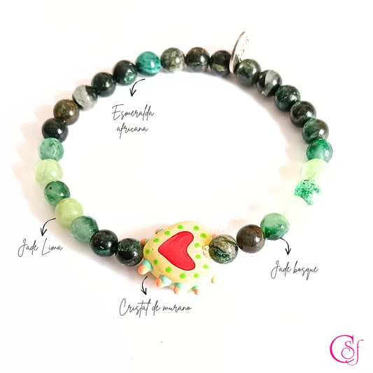 Pulsera Green Pop · Esmeralda Africana, Jade Lima y Cristal de Murano · CSF