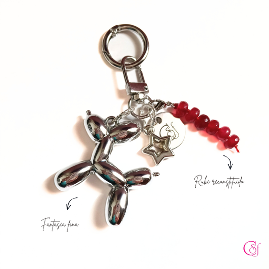 Adorno para Bolso Balloon Dog · Rubí Reconstituido · Diseño KAWAII CSF