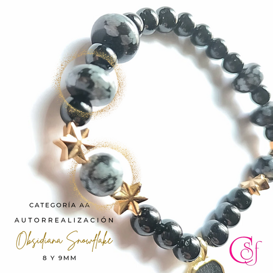 Pulsera de Turmalina, obsidiana nevada y hematita