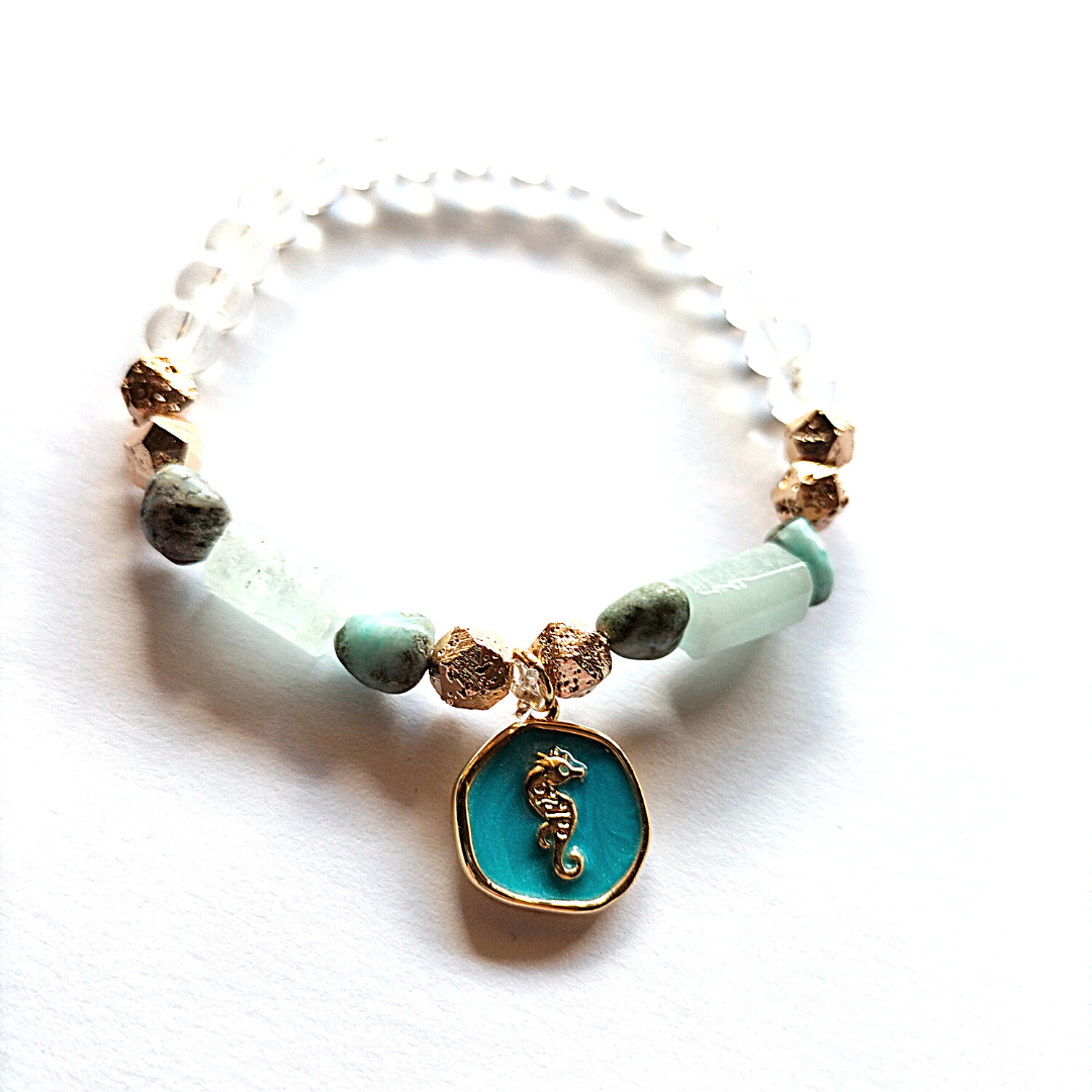 Pulsera Larimar, Aguamarina, Cuarzo