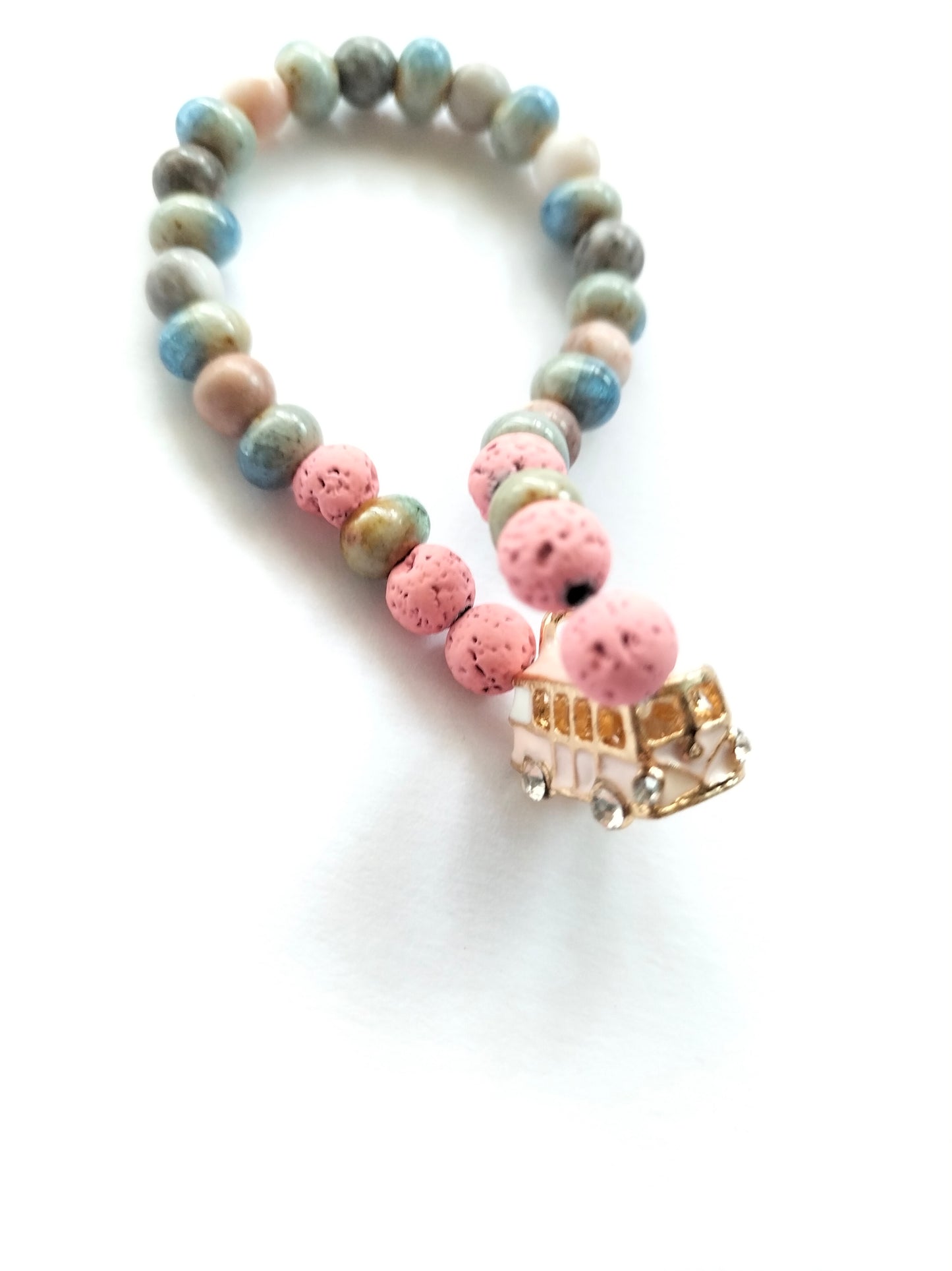 Pulsera Rode Rose · Jaspe Rosa, Roca Volcánica y Cerámica Italiana
